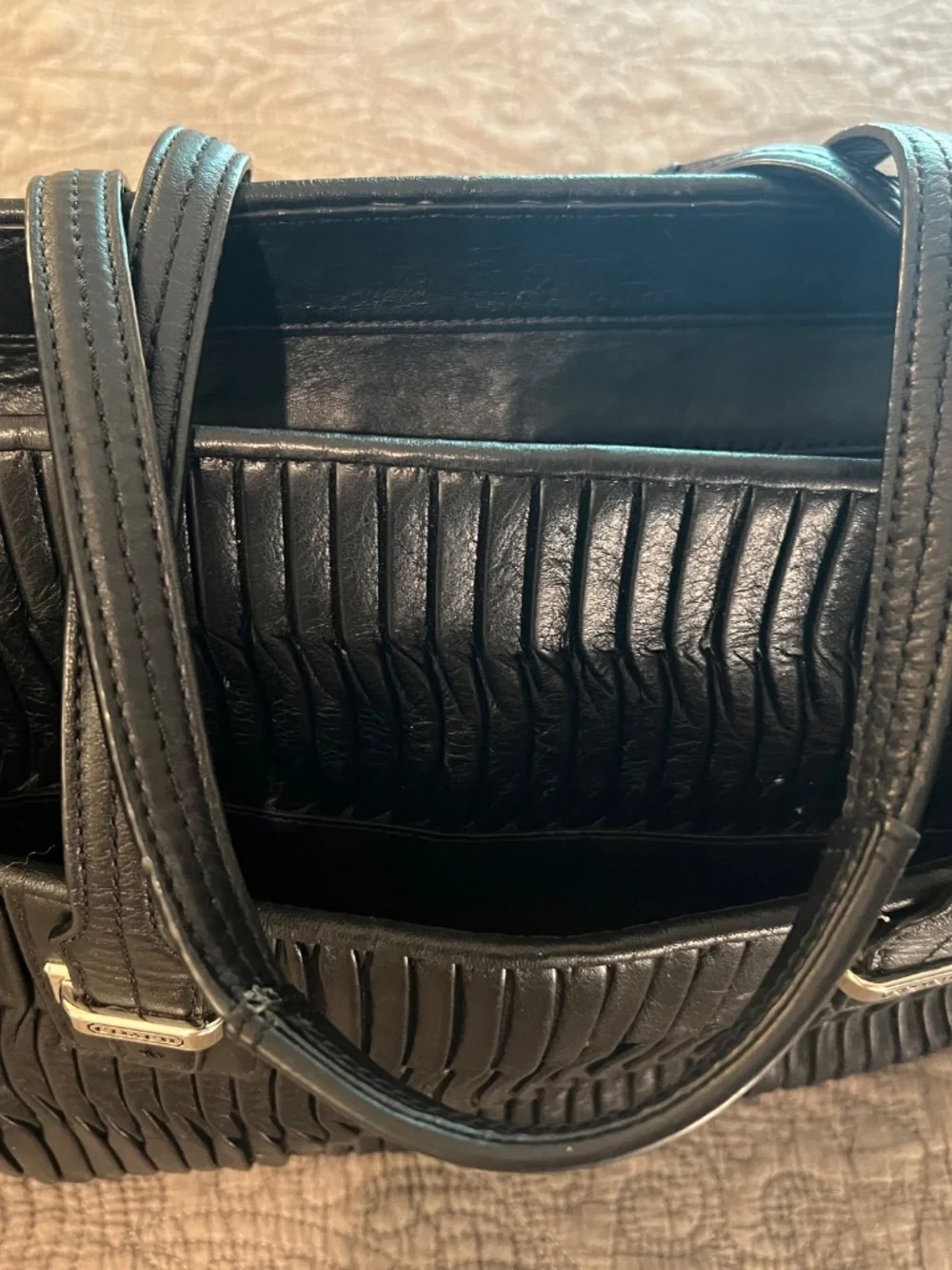 Coach Taylor Pleated Gathered Alexis Leather Satchel Carryall Tote in Black - Picture 3 of 15
